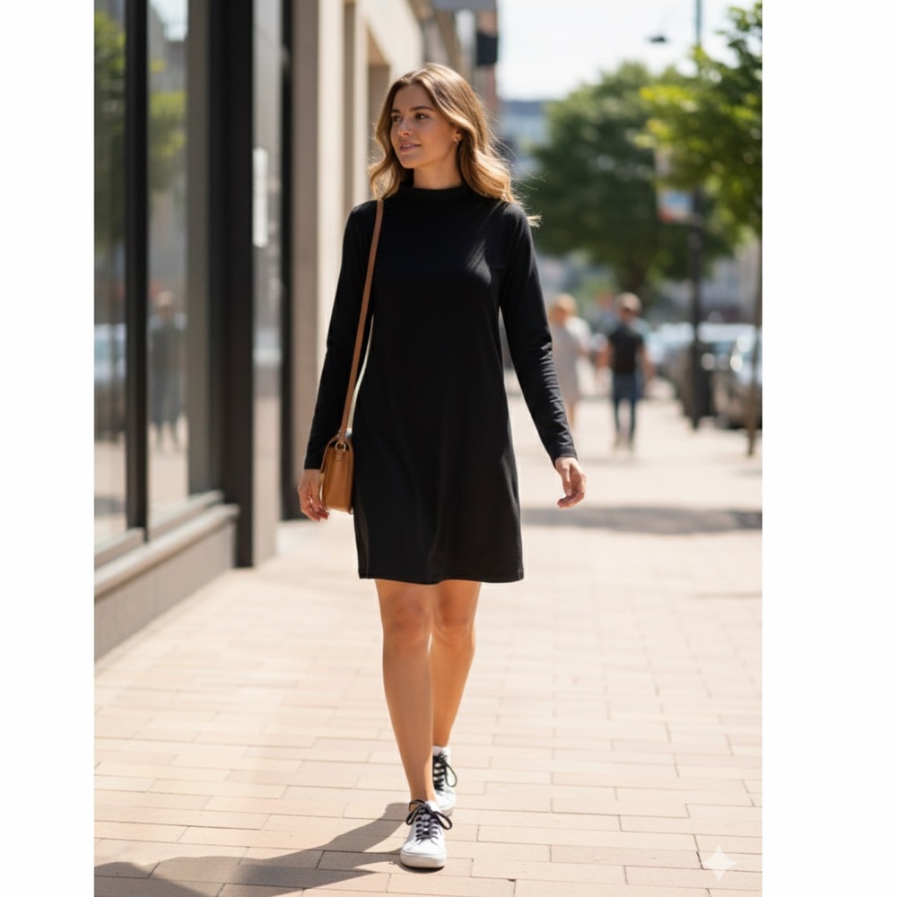 Mudd Black Long Sleeve Mock Neck Fit & Flare Dress Small Cocktail